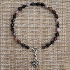 1--TOURMALINE NECKLACE WITH 925 DOUBLE DORJE CROSS