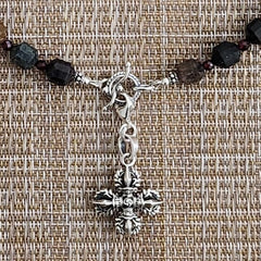 1--TOURMALINE NECKLACE WITH 925 DOUBLE DORJE CROSS