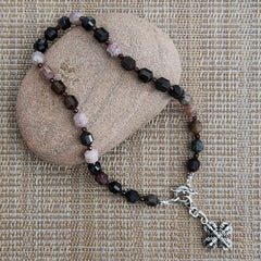 1--TOURMALINE NECKLACE WITH 925 DOUBLE DORJE CROSS