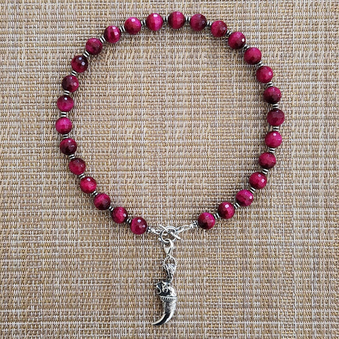 1--HOT PINK TIGERS EYE NECKLACE W/ 925 TIGER CLAW