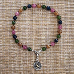 1--MULTI COLOR JADE NECKLACE W/ PRAYING HANDS