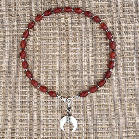 CARNELIAN NECKLACE W/ CRESCENT MOON