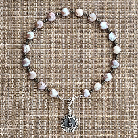 1--LAVENDAR PEARL NECKLACE W/ SITTING BUDDHA