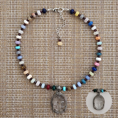 2--MIXED GEMSTONE NECKLACE W/ BUDDHA PENDANT-16"