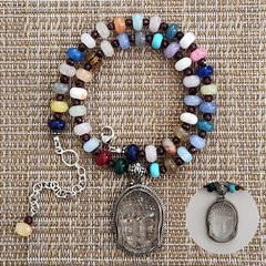 1--MIXED GEMSTONE NECKLACE W/ BUDDHA PENDANT-16"