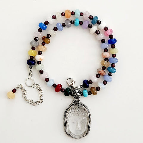 2--MIXED GEMSTONE NECKLACE W/ BUDDHA PENDANT