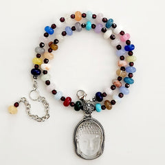 1--MIXED GEMSTONE NECKLACE W/ BUDDHA PENDANT-16"