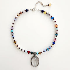 2--MIXED GEMSTONE NECKLACE W/ BUDDHA PENDANT-16"