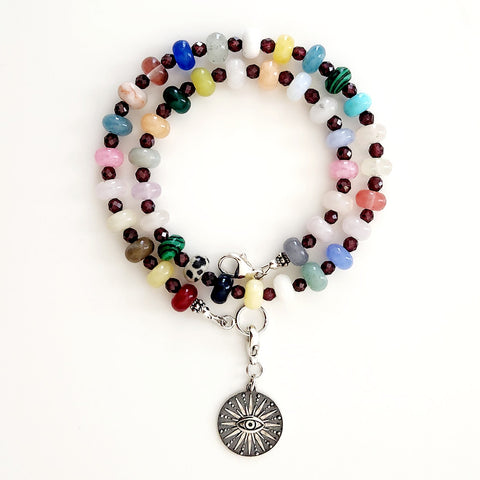 2--MIXED GEMSTONE NECKLACE W/ EYE PENDANT