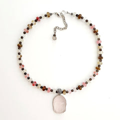 5--CHERRY & FIRE QUARTZ NECKLACE WITH BUDDHA-16IN