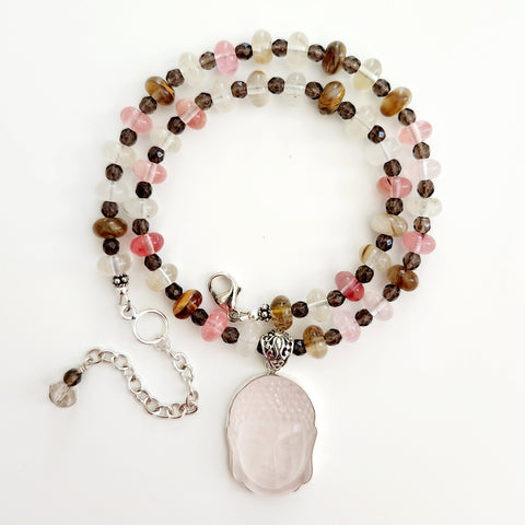 5--CHERRY & FIRE QUARTZ NECKLACE WITH BUDDHA-16IN