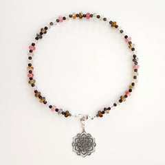 5--CHERRY & FIRE QUARTZ NECKLACE WITH MANDALA- 16IN