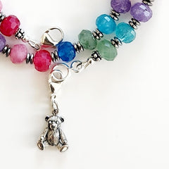 2--MULTI COLORED JADE NECKLACE W/ MINI 925 TEDDY CHARM-16"