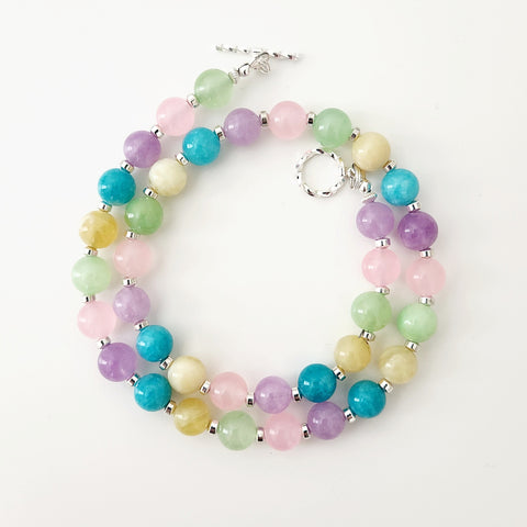 1--PRETTY IN PASTELS NECKLACE W/ JADE & YELLOW OPAL