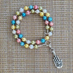 2--PASTEL PEARL NECKLACE W/ 925 HAND & EYE PENDANT