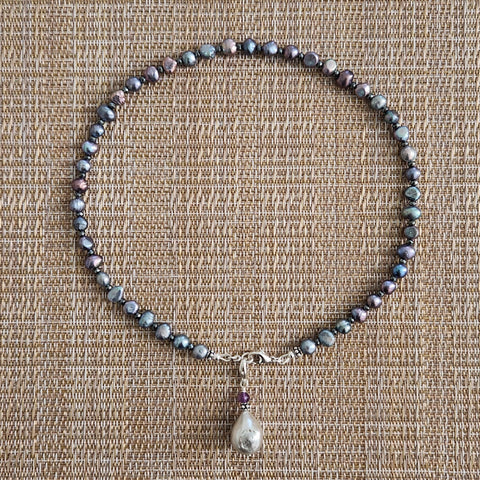 3--PEACOCK PEARL NECKLACE W/ FLAMEBALL PEARL