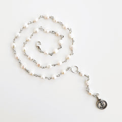 0--WHITE PEARL NECKLACE WITH BUDDHA-16"