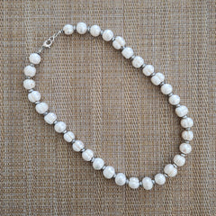 1--WHITE PEARL NECKLACE WITH HEMATITE - 20"