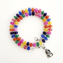 2--MULTI "LIFESAVER" COLORED JADE NECKLACE W/ MINI 925 HAPPY BUDDHA