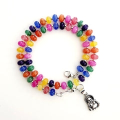 0--"LIFESAVER" MULTI COLORED JADE NECKLACE W/ MINI 925 HAPPY BUDDHA