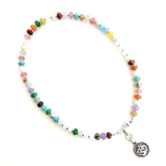 JELLYBEAN CANDY COLORED MIXED GEMSTONE NECKLACE W/ 925 OM PENDANT-18"