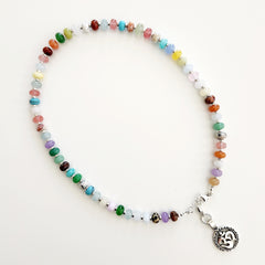 2--MIXED GEMSTONE NECKLACE W/ 925 OM PENDANT-18"