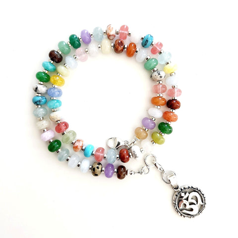 0--"JELLYBEAN" MIXED GEMSTONE NECKLACE W/ 925 OM PENDANT-18"