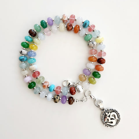 0--"JELLYBEAN" MIXED GEMSTONE NECKLACE W/ 925 OM PENDANT-18"