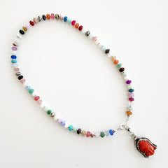 2--MIXED GEMSTONE NECKLACE W/ BUDDHA PENDANT-22"