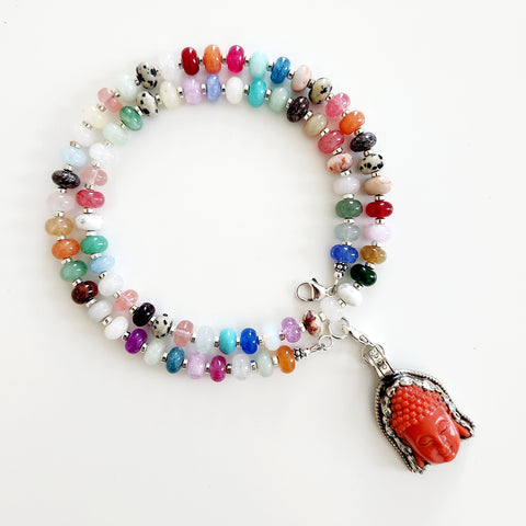 0--"JELLYBEAN" MIXED GEMSTONE NECKLACE W/ BUDDHA PENDANT-22"