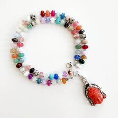 2--MIXED GEMSTONE NECKLACE W/ BUDDHA PENDANT-22"