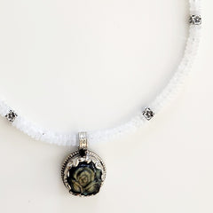 1--CLEAR QUARTZ NECKLACE W/ ROSE LABRADORITE PENDANT