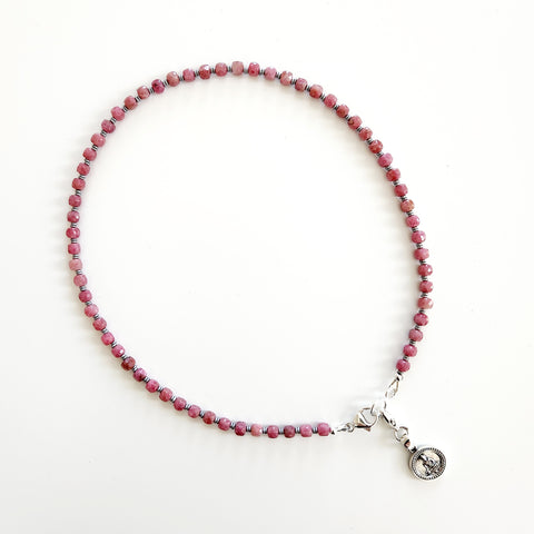 0--THULITE NECKLACE W/ 925 BUDDHA