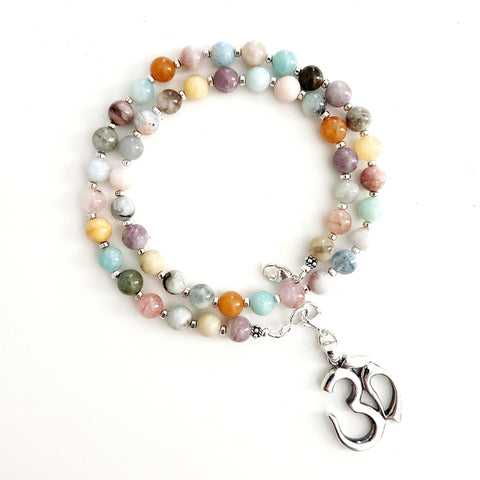 0--CHAKRA GEMSTONE NECKLACE W/ OM PENDANT-20"