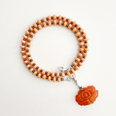 0--ORANGE CORAL NECKLACE W/ CARVED ROSE-18"