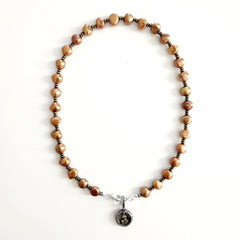 0--ORANGE GOLD PEARL NECKLACE W/ BUDDHA PENDANT-18"