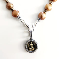 0--ORANGE GOLD PEARL NECKLACE W/ BUDDHA PENDANT-18"