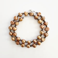 0--ORANGE GOLD PEARL NECKLACE--18"