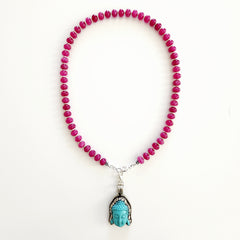 0--FUCHSIA JADE NECKLACE W/ BUDDHA PENDANT-18"