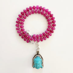 0--FUCHSIA JADE NECKLACE W/ BUDDHA PENDANT-18"