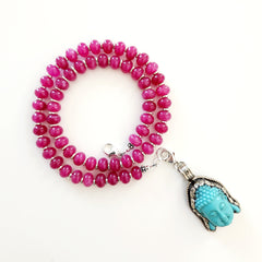 0--FUCHSIA JADE NECKLACE W/ BUDDHA PENDANT-18"