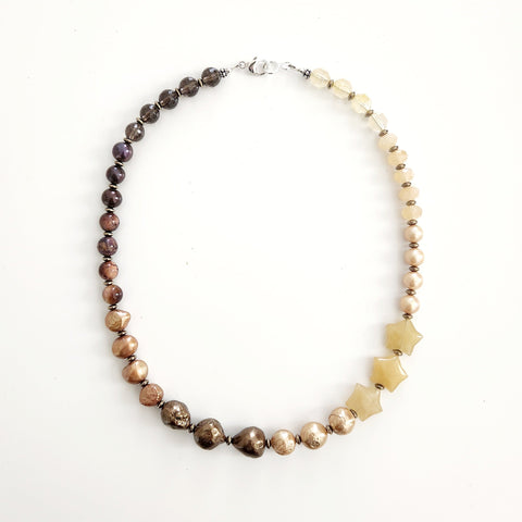 0--GOLDEN PEARL MIX NECKLACE--18IN