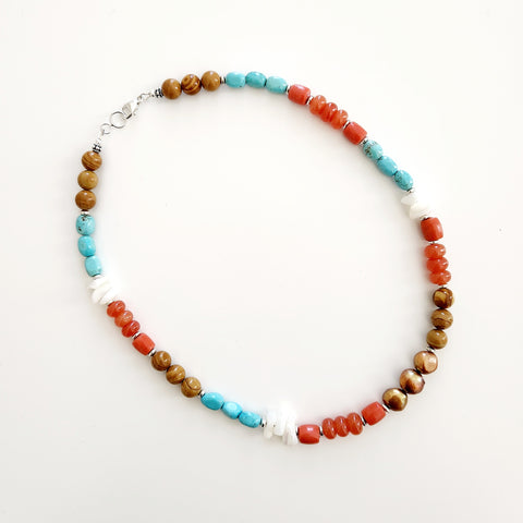 0--ORANGE JADE MIX NECKLACE--18IN