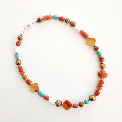 0--CARNELIAN CLOVER MIX NECKLACE--18IN