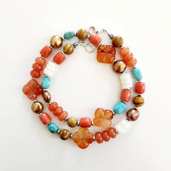 0--CARNELIAN CLOVER MIX NECKLACE--18IN