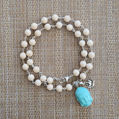 0--WOOD AGATE NECKLACE WITH BUDDHA PENDANT-24"