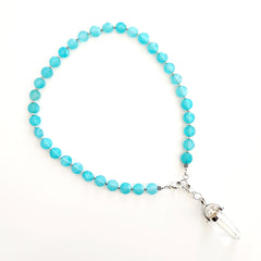 AQUA COLOR JADE NECKLACE W/ CRYSTAL POINT PENDANT-18"