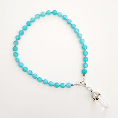 0--AQUA COLOR JADE NECKLACE W/ CRYSTAL POINT PENDANT-18"