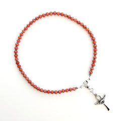 0--ORANGE JADE NECKLACE W/ 925 ANKH PENDANT-16"