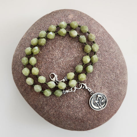 GREEN JADE NECKLACE W/ 925 SILVER MUSHROOM PENDANT-16"